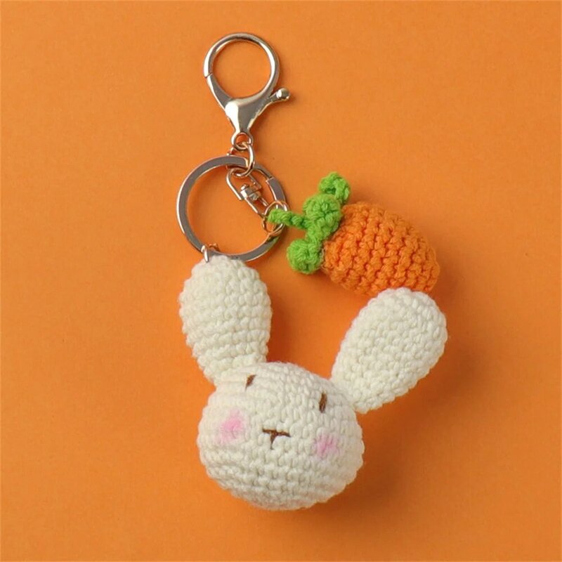 Finished Handmade Wool Knitting Rabbit Keychain Crochet Cute Rabbit Doll Keyring Creative Gifts Schoolbag Pendant New