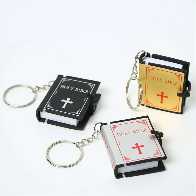 Mini Holy Bible Keychain With Frames Christian Book Pendant With Key Holder Purse Hanging Decoration Religious Souvenir Gifts