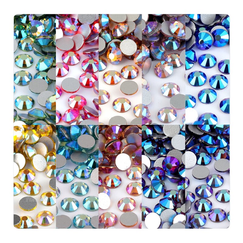 ネイルアートデコレーション、クリスタルダイヤモンド、フラットバックカラー、ホットフィックス、diyアクセサリー用のyongning-abガラスラインストーン、ss6-30