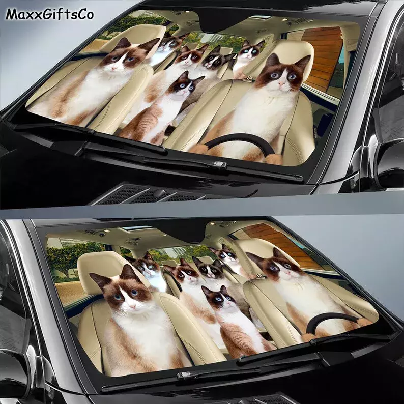 Snowshoe cat Car Sun Shade, Cats Windshield, Family Sunshade, Cat Car Accessories, Car Decoration, Gift For Dad, Mom