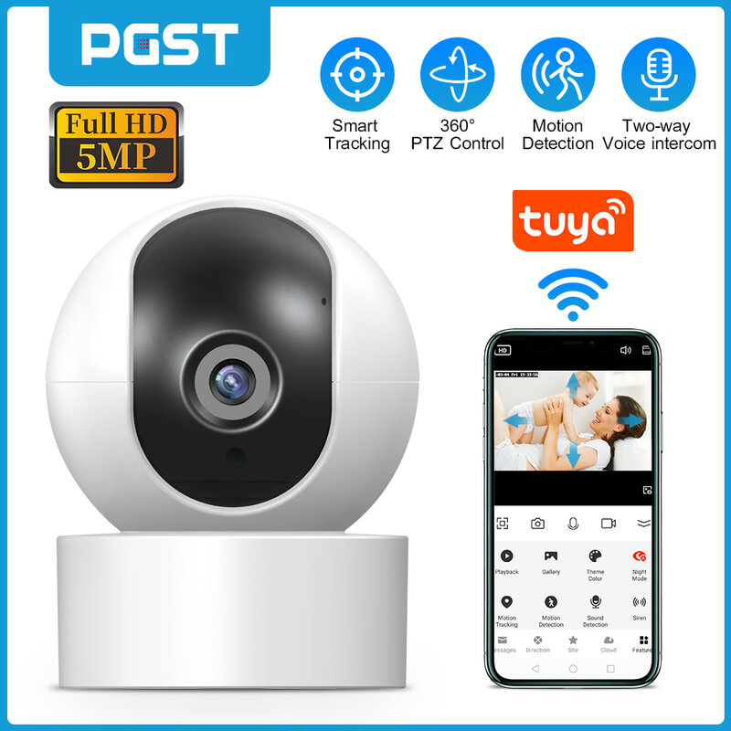 Kamera IP PGST 1080P Dalam Ruangan Deteksi Manusia Penglihatan Malam Kamera Wifi Monitor Bayi Kamera Hewan Peliharaan untuk Tuya Sistem Keamanan PG107