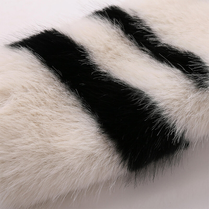 Casaco fofo de zebra feminino com pele de raposa falsa, sobretudos grossos e quentes, moda casual de rua, Harajuku, feminino, inverno