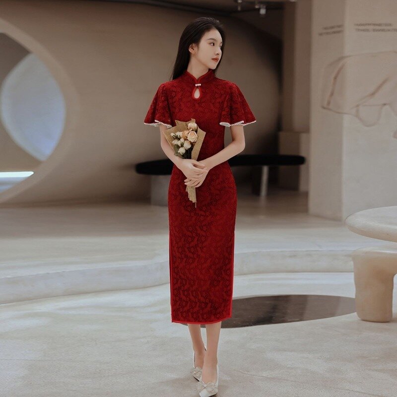 2024 nowy styl można nosić latem mały koronkowa szczupła Cheongsam dla panny młodej chińska sukienka Qipao suknia w stylu Qipao azjatycka sukienka