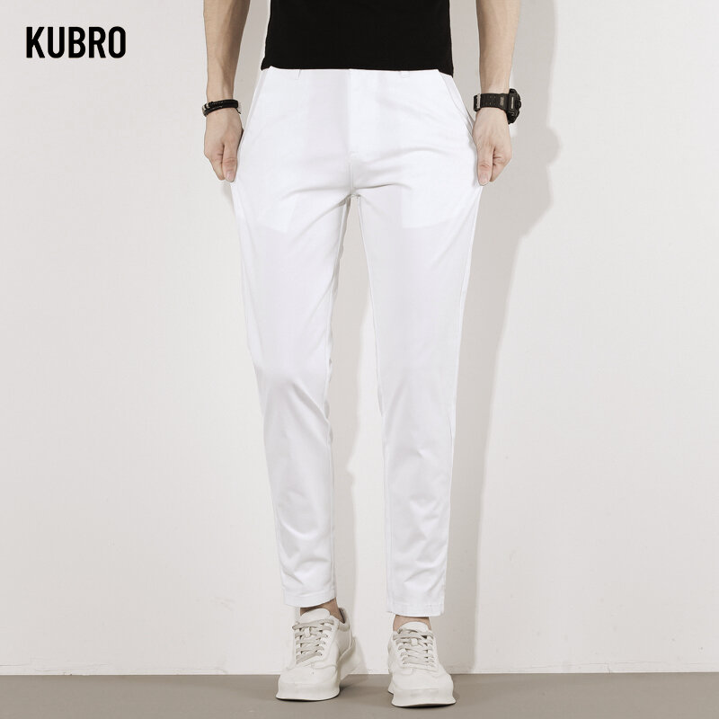 Pantaloni bianchi da uomo a prova di olio KUBRO pantaloni morbidi Slim Fit stile classico Casual alla moda pantaloni elasticizzati Premium di marca da uomo