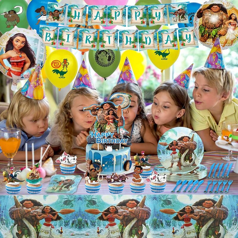 Disney Moana Geburtstag Party Dekoration Moana Maui Luftballons Einweg Geschirr Kulissen Baby Dusche Kinder Mädchen Partei Liefert
