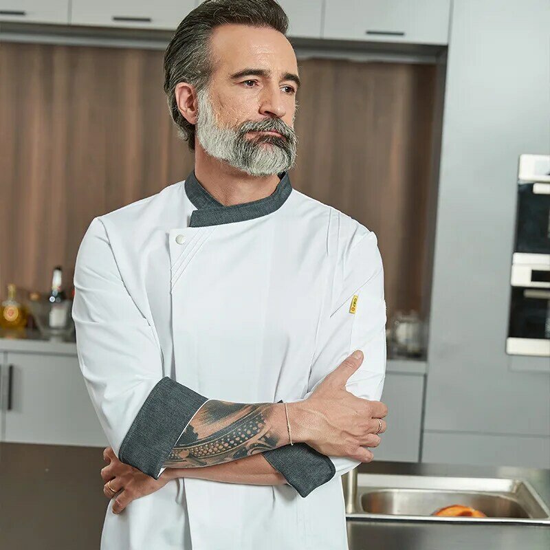 Męski płaszcz szef kuchni restauracji kuchnia hotelowa jadalnia ubrania robocze mundur kucharz usługi gastronomiczne kelner bluzka bluzka t-shirt