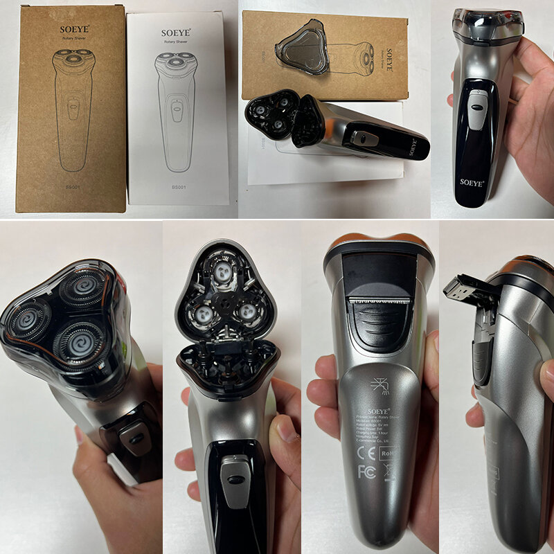 Afeitadora eléctrica para hombres afeitadora para hombres afeitadora SOEYE recortadora de barba 3D cuchilla flotante lavable cortadora de pelo recargable USB