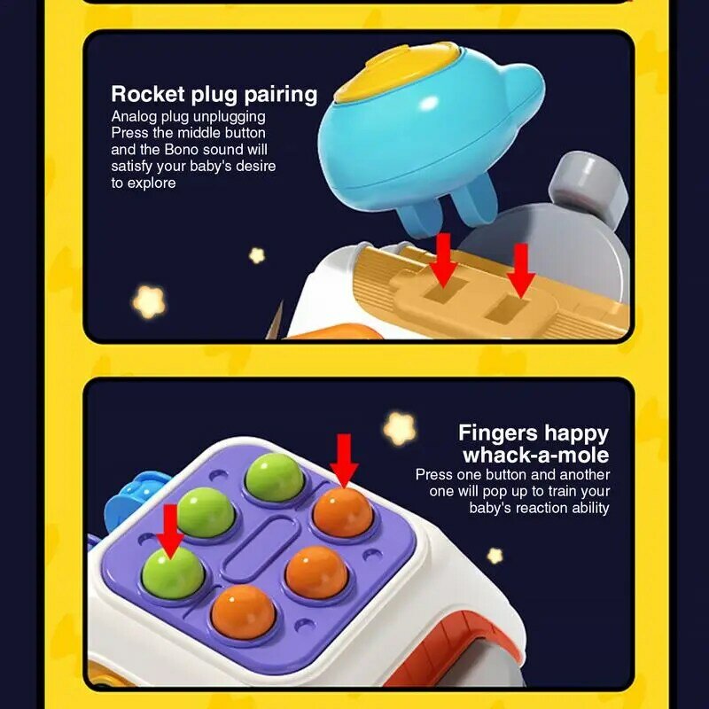 Mainan tali tarik 10 sisi pesawat ruang angkasa warna-warni kubus sensorik tarik kreatif mainan interaktif 360 rotasi roda kemudi mainan Montessori