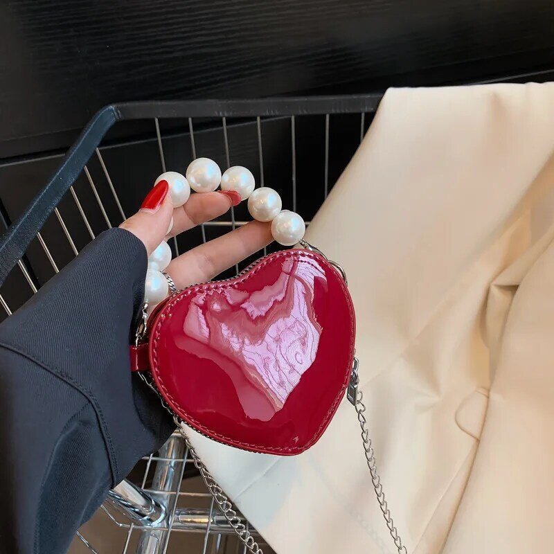 Women's Bag New Korean Love Mini Pearl Handbag Sweet Girl One Shoulder Crossbody Bags Daily Casual  Lipstick Bags Wallet