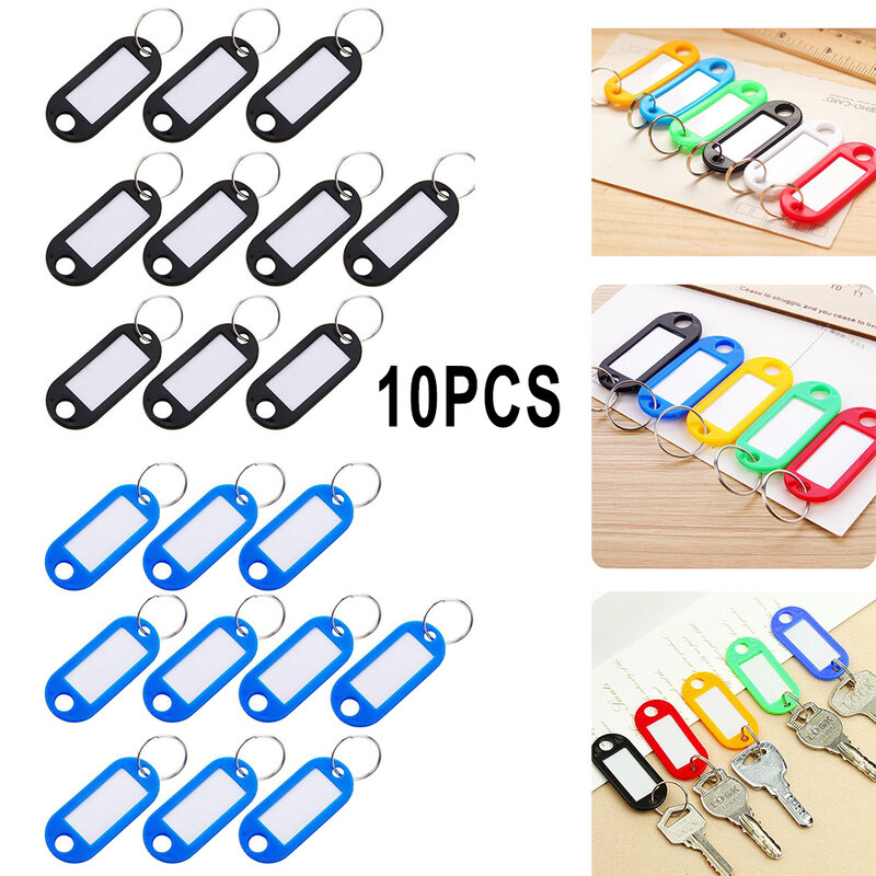 Porte-clés avec étiquette d'identification en plastique, porte-clés avec anneau fendu, accessoires pour écrire sur étiquette, 10 pièces