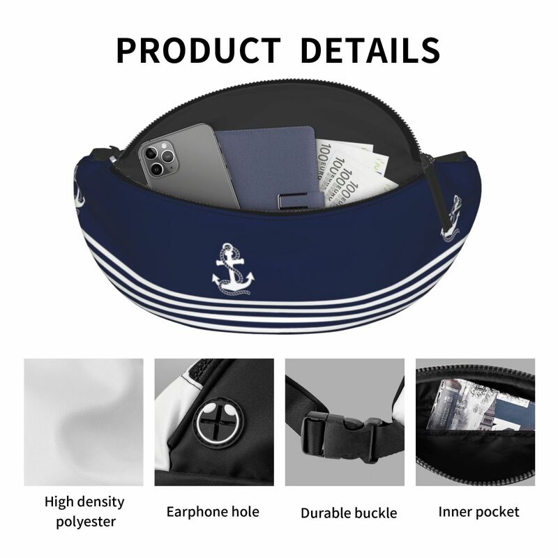 Nautical Navy Blue Stripes And White Anchor Fanny Pack Stuff Stylish For Women Shopping Bag