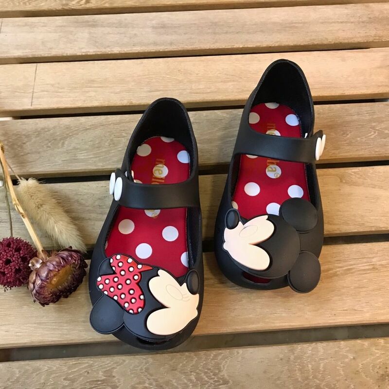 Disney Children's Sandals Girls Minnie Cartoon Garden Shoes 1-6 years old Waterproof Jelly Red Black Shoes Size 20-31