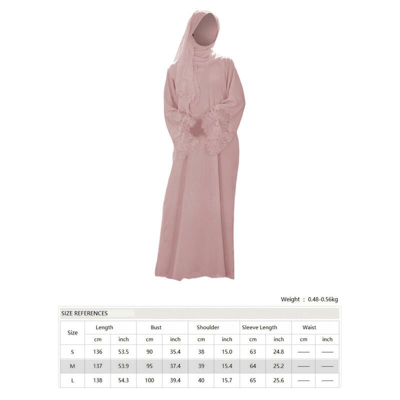 เสื้อคลุมคาฟตันของมุสลิมพร้อมฮิญาบเสื้อผ้าสไตล์ตะวันออกกลางดั้งเดิมแบบเต็มตัว