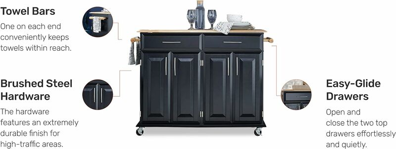Kitchen Cart with Storage Dolly Madison, 48.25 Inches Wide, Black