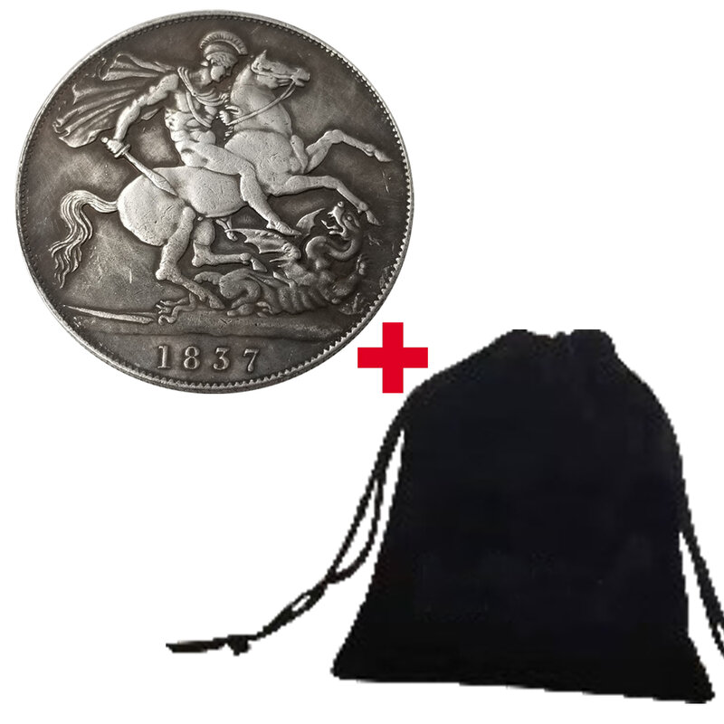 เหรียญคู่รักศิลปะอังกฤษทำจาก3D หรูหรา1837แห่งอังกฤษเหรียญกระเป๋าแสนโรแมนติกเหรียญตลกที่ระลึกเหรียญนำโชค + ถุงซานตา