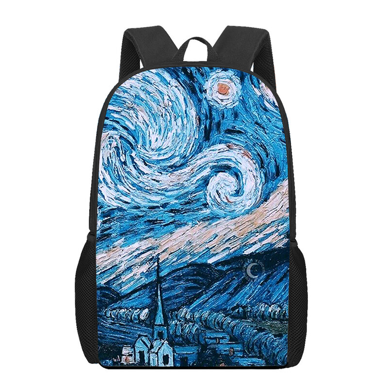 Mochila escolar impressa em 3D para meninos e meninas, Van Gogh Art Painting, bolsa de livro para crianças adolescentes, mochila de grande capacidade