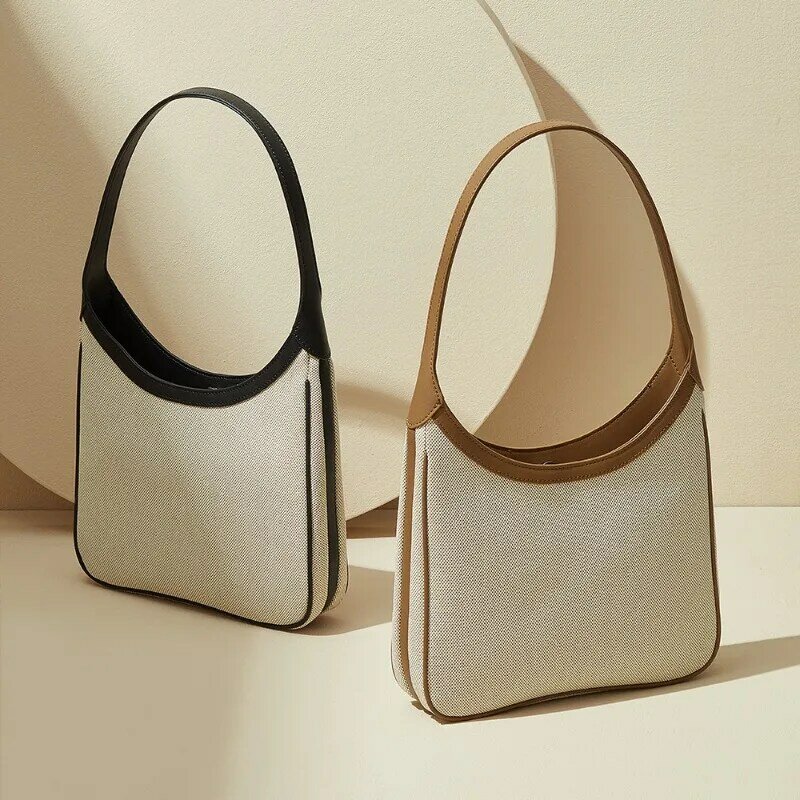 New retro canvas leather tote bag large capacity Women's bag handbag commuting simple Versatile one-shoulder underarm bags
