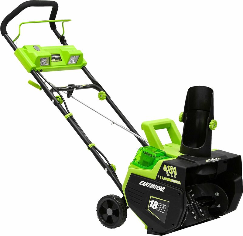 Earthwise SN74018 Cordless Electric 40-Volt 4Ah Brushless Motor, 18-Inch Snow Thrower, 500lbs/Minute, With LED spotlight