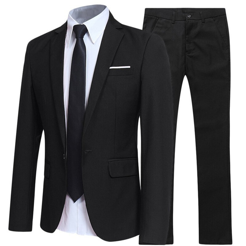 Męskie formalne 2 sztuki komplet garniturów modne nowy butik strój biznesowy garnitur pana młodego ślub marynarki spodnie pasują do kompletów odzieży