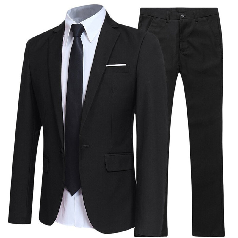 Men Formal 2 Pieces Suit Set Fashion New  Boutique Business Dress Wedding Groom Suit Coat Blazers Trousers Suits Clothing Sets