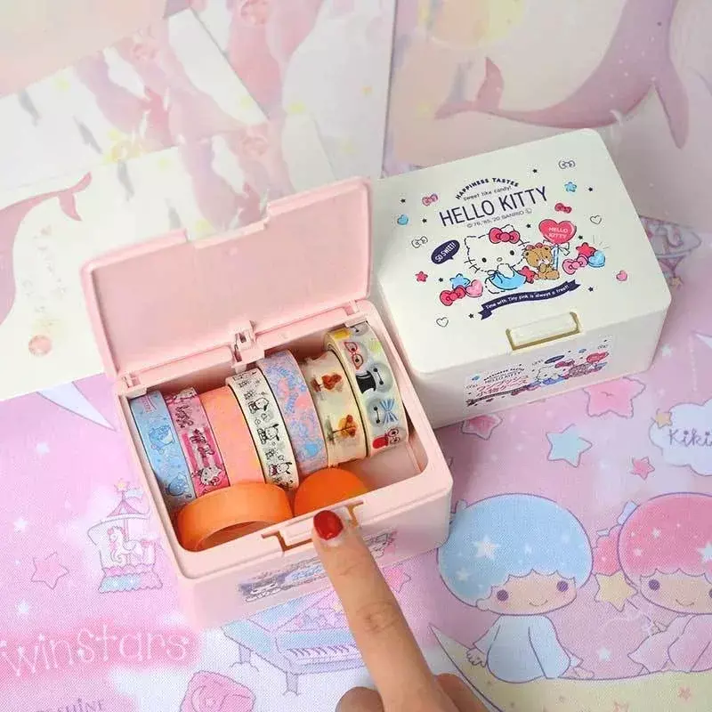 Sanrio กล่องกดลายการ์ตูน Hello Kitty, กล่องใส่กล่องเก็บของบนโต๊ะเครื่องสำอางลิปสติกเด็กผู้หญิง cinnamonroll น่ารัก