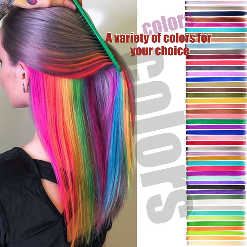 Farbige Haar verlängerungen 8 teile/paket Multi-Farben Party Highlights Clip in synthetischen Haar verlängerungen 22 Zoll Regenbogen Haar teile