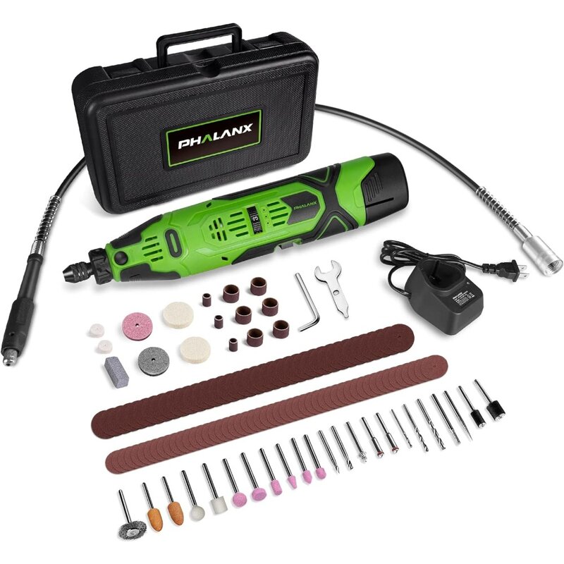 12V Cordless Rotary Tool Kit with Keyless Chuck, 6-Speeds 5000-32000RPM, 119 Accessories with Flex Shaft, Idea for Cutting,