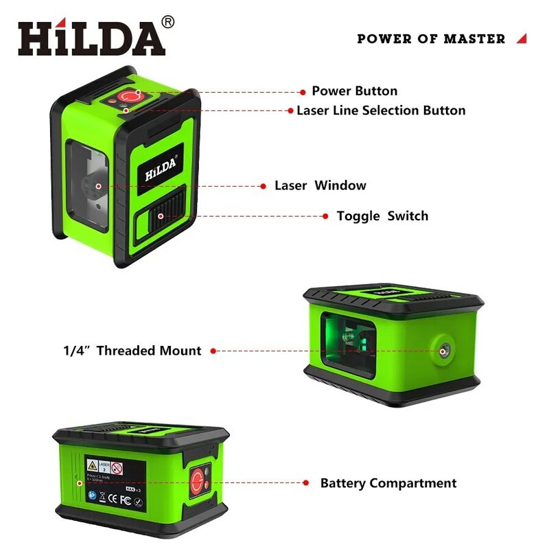 Hilda 2 Mini Lines Laser Level Samo Poziomy Zielone Belki Laserowe poziome i pionowe Cross-Line