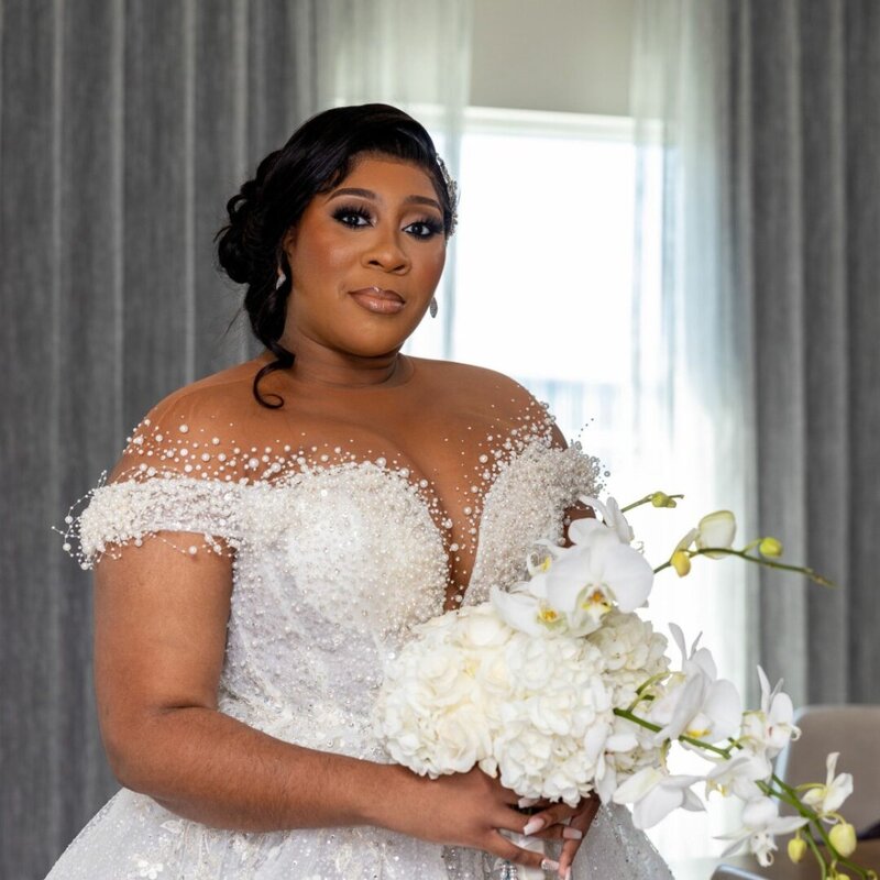 Luxury African Sheer Neck Wedding Dresses Beads Sequins Appliques Plus Size Women Bridal Gowns Elegant Vestido De Novia