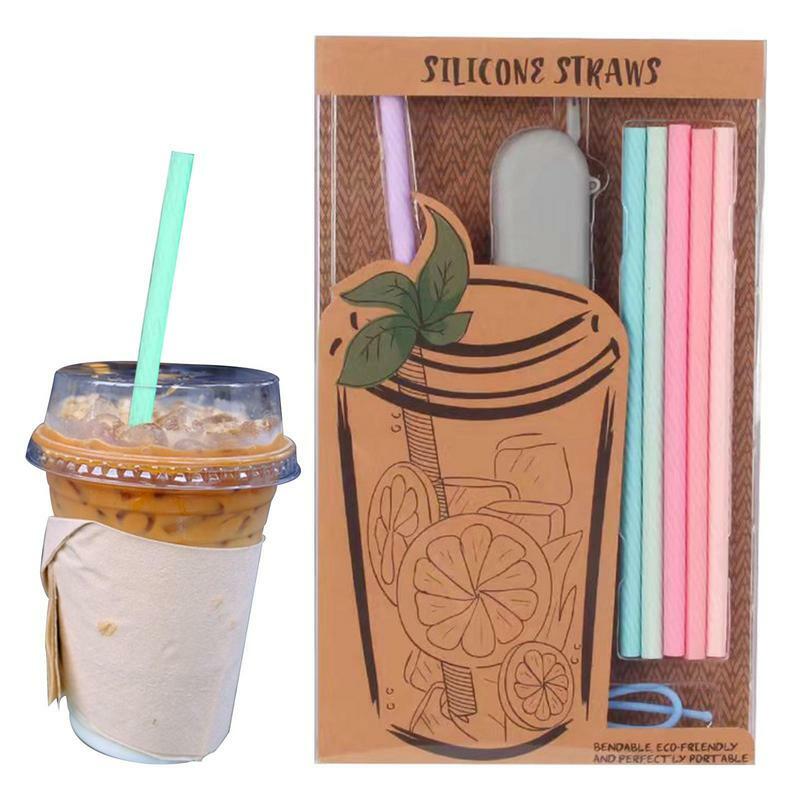 Silicone Bent Straws Reusable Straws Kit For Children's Drinking Colorful Drinking Straw Set For Cocktails Tea Juice Mixed