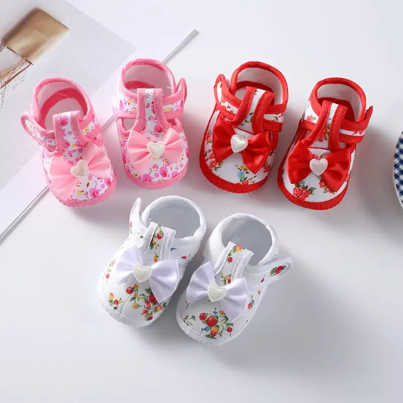 Sapato de princesa bebê de sola macia, sapato de caminhada, arco bonito, recém-nascido, 0-1 ano, novo, primavera