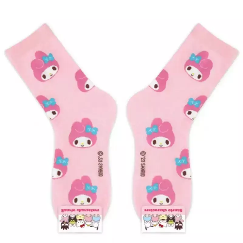 Sanrio Hello Kitty Cartoon algodão meias para meninas, bonito lazer meias, presente de aniversário, lazer, Kuromi My Melody Cinnamoroll Pochacco Gudetama