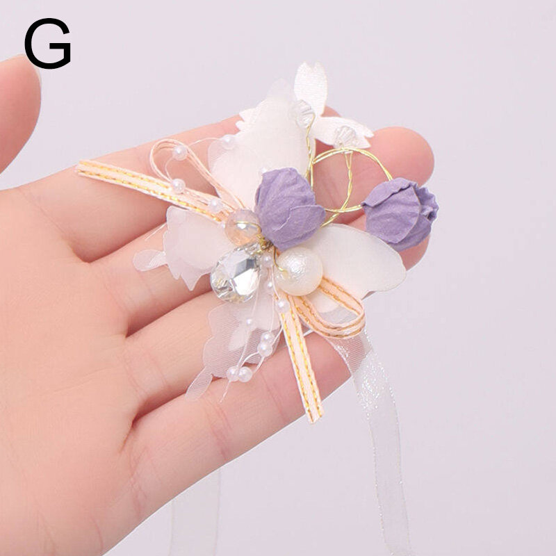 Pulsera de flores y mariposas hecha a mano para dama de honor, joyería de cristal de perlas para niñas, ramillete de matrimonio, pulseras de boda para novia hermosa