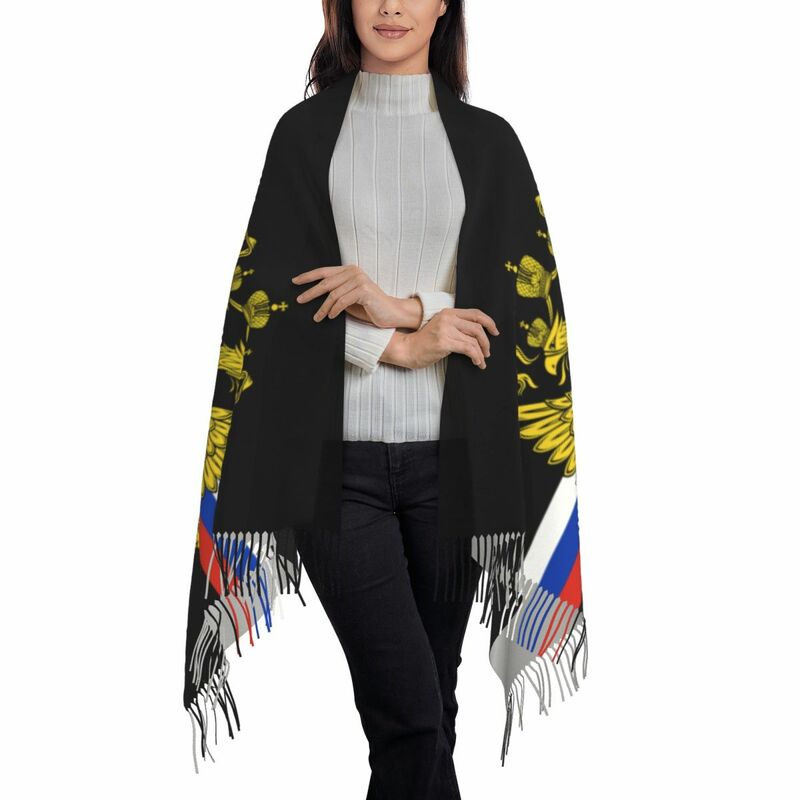 여성용 따뜻한 태슬 숄, 러시아 국기 스카프, 긴 겨울 랩 코트