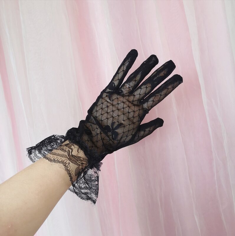 Women's Sexy Guantes Transparentes Dot Print Black White Mesh Tulle Gloves Female Club Prom Party Dancing Dress Glove