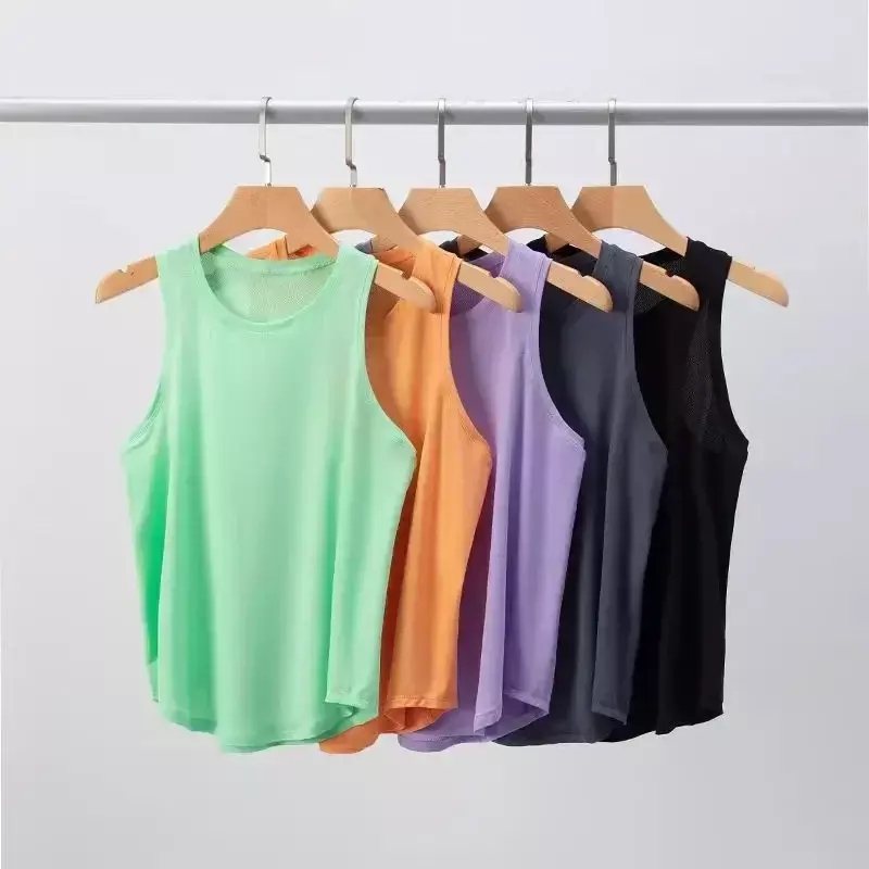 Lemon Gym Women Sport Tank Top T-shirt Short Yoga Shirt Vest Loose-fitting Blouse Sweat-absorbing Quick-drying Round Neck