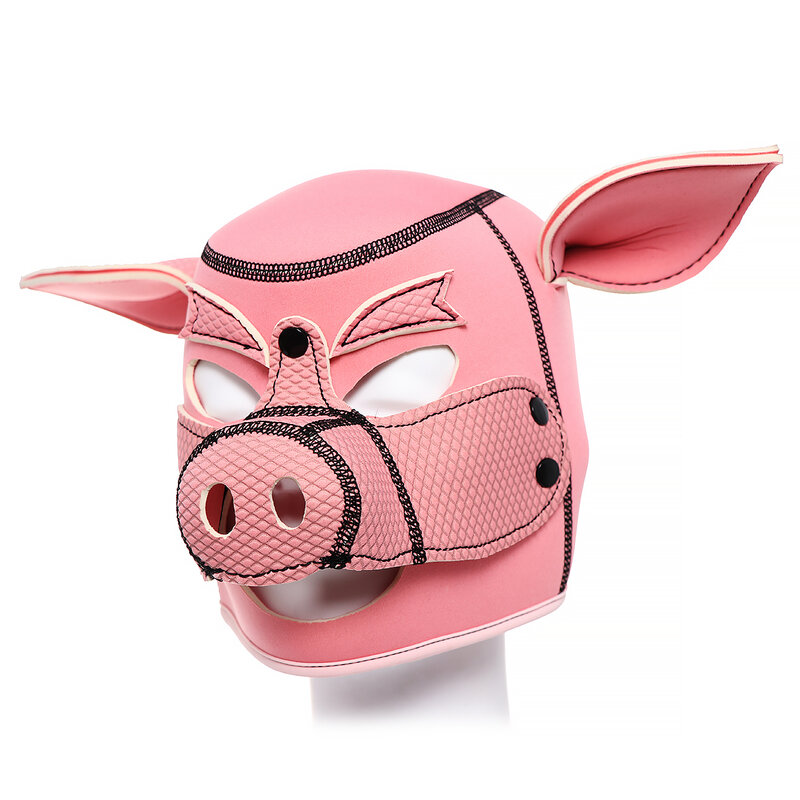 Capa de cabeça de porco simulada, máscara facial de porco rosa, brinquedos sexuais alternativos BDSM para mulheres e casais