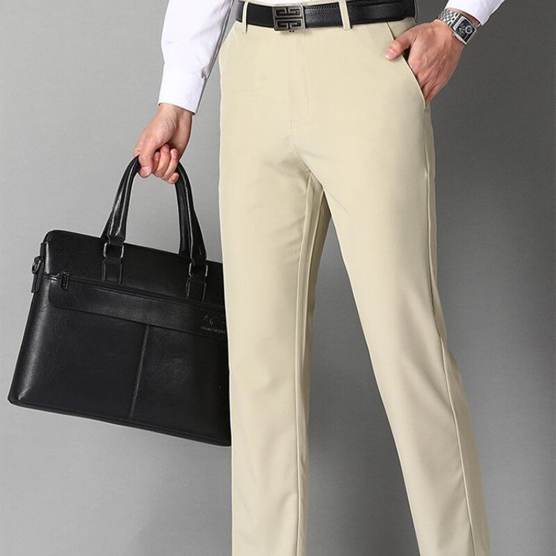 Summer Men's 2024 Patchwork Button Pocket Zipper Fashion Solid Color Slim Comfortable Business All-match Casual Straight Pants