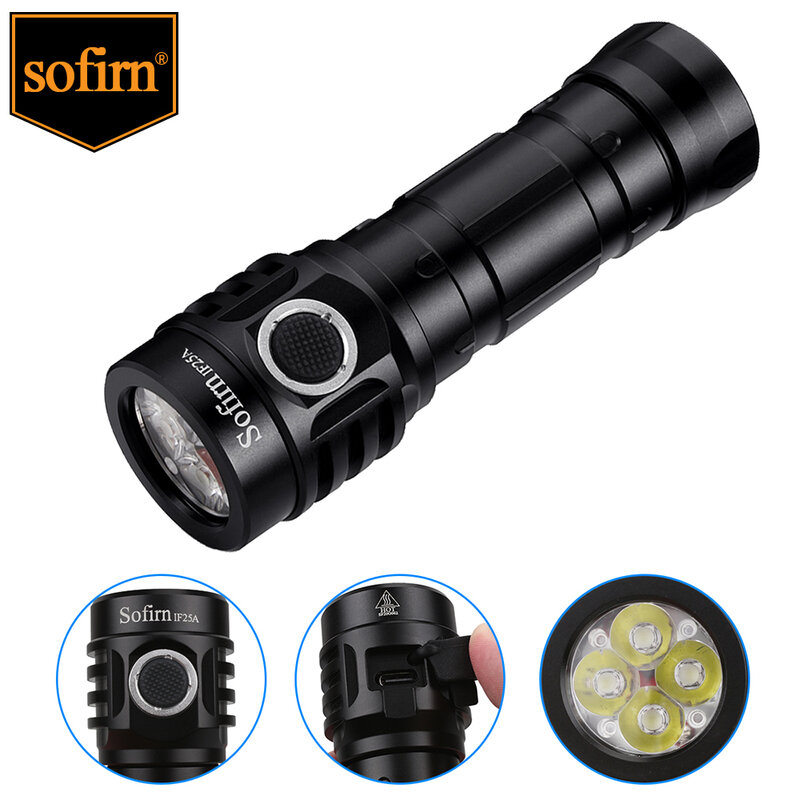 Sofirn IF25A BLF Anduril Powerful USB C Rechargeable LED Flashlight 21700 Lamp 4000lm 4*SST20 Torch with TIR Optics
