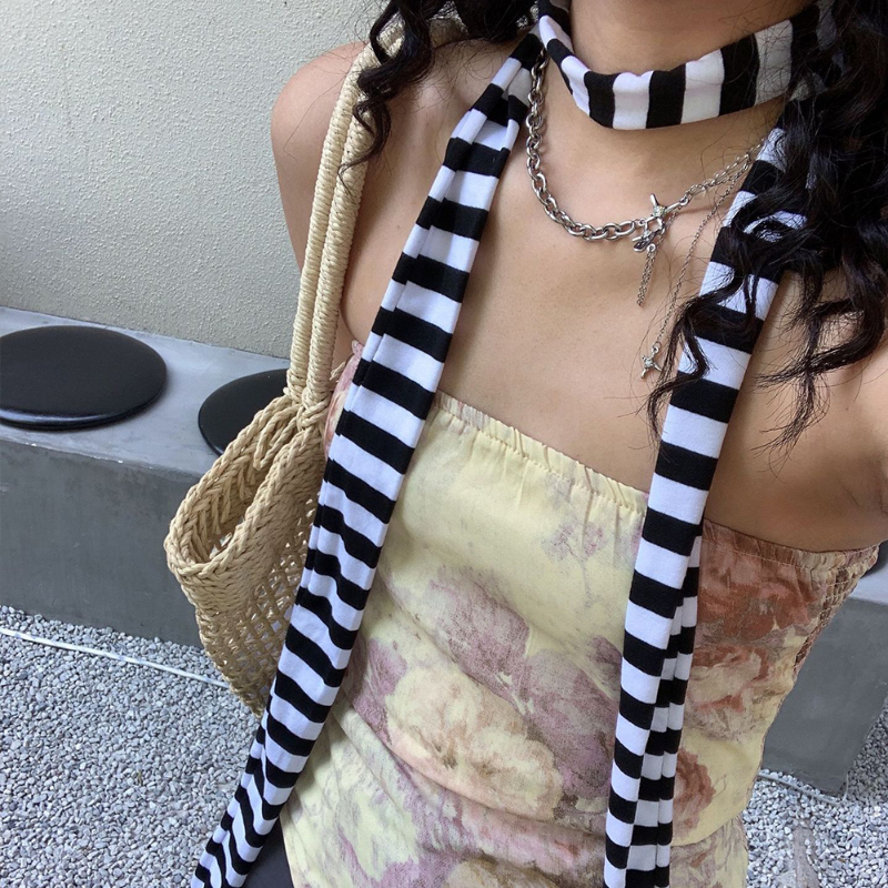 Black White Striped Scarf Long Y2K Women's Scarf Fashion Punk Striped Scarves Muffler Clothing Accessories Harajuku Decoration
