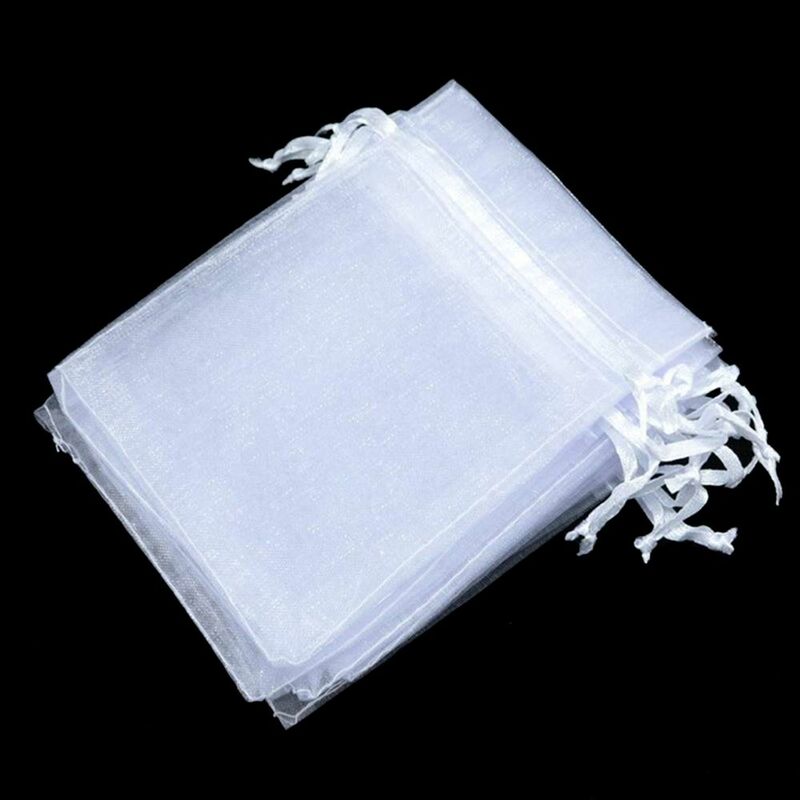 ถุงผ้าโปร่งบางสีขาวขนาด50/50ชิ้นถุงของขวัญมีเชือกรูดสำหรับเทศกาลคริสต์มาสอุปกรณ์จัดงานปาร์ตี้