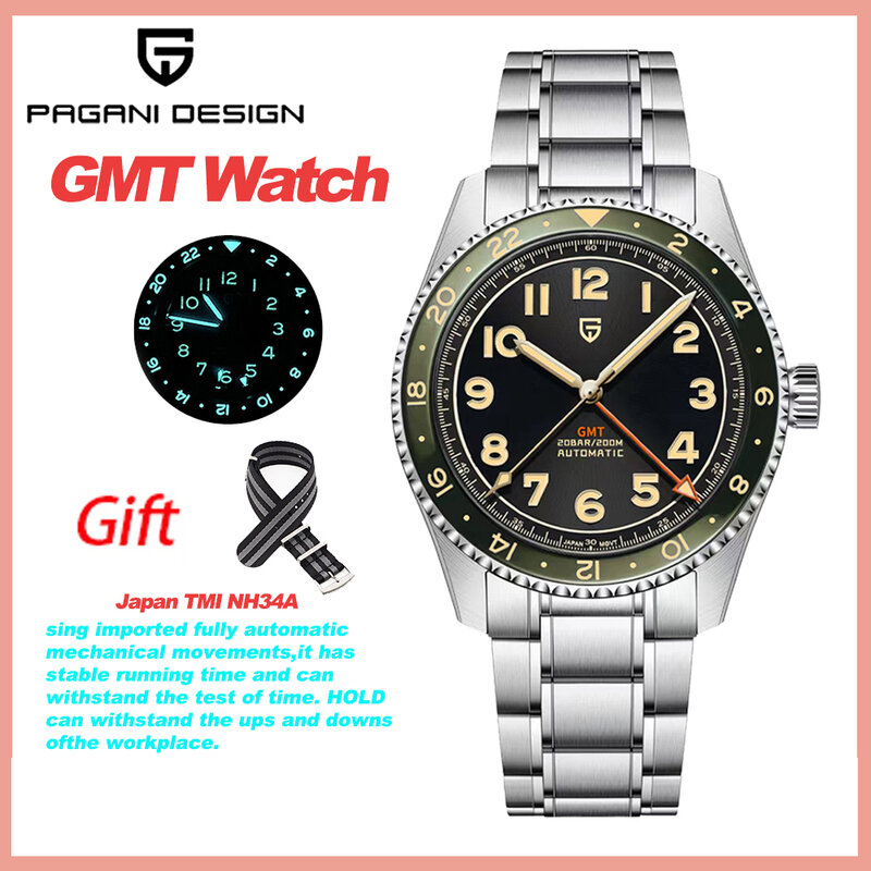 2024 neue pagani Design mechanische Armbanduhr 40mm nh34a automatische Luxus Saphir wasserdichte gmt Uhr für Männer reloj home pd1784