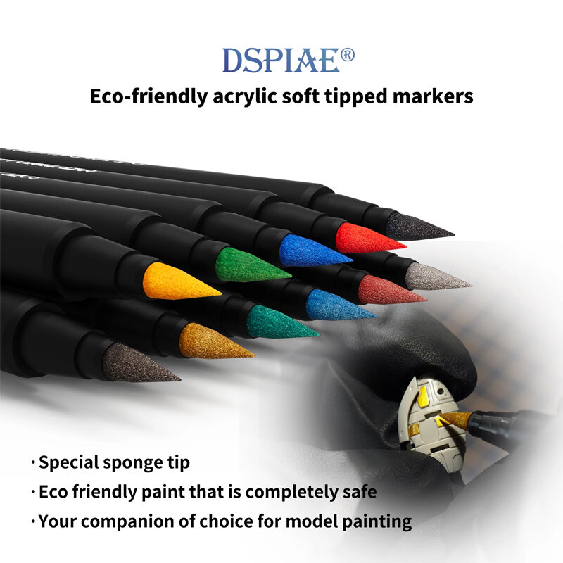 DSPIAE Water Based Soft Head Markers MK/MKM/MKF Series Base/Metal/Fluorescent Color Marker Pen Brush Model Coloring Painting Pen