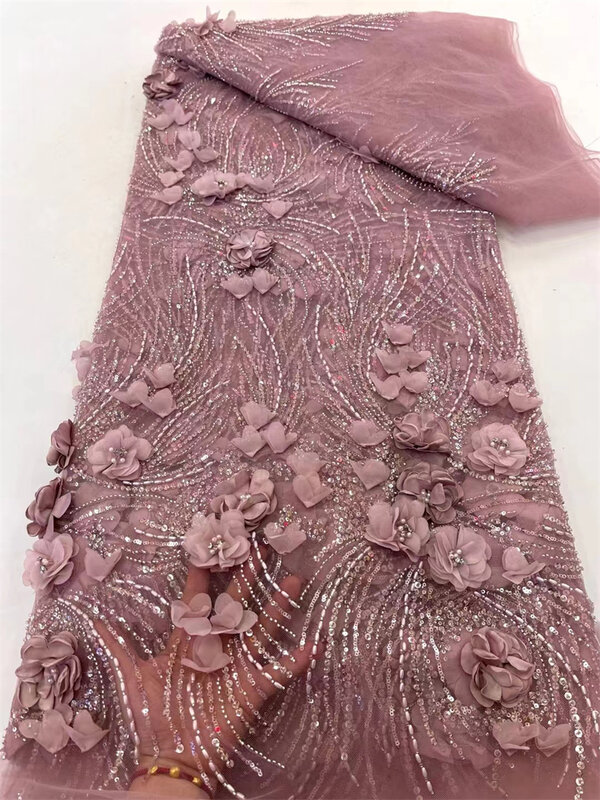 Кружево из бисера, африканская кружевная ткань с блестками для швейного платья, французский нигерийский жених, Свадебная вечеринка, 5 ярдов, высокое качество, 2024