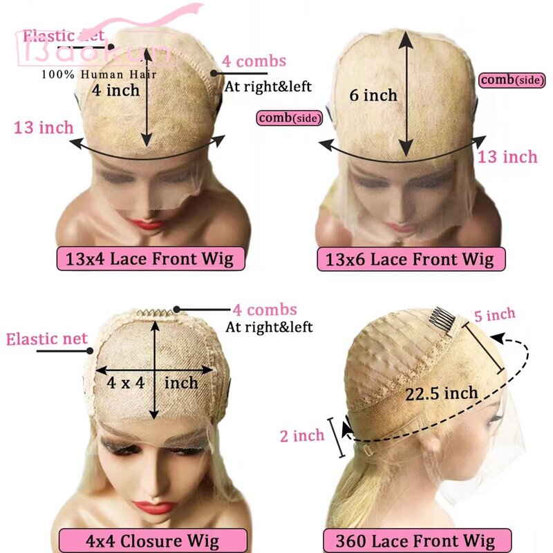 Perucas de cabelo humano retas pré arrancadas, peruca frontal transparente HD, peruca dianteira sem cola 13x4, 360 peruca dianteira do laço, azul e rosa, 13x6