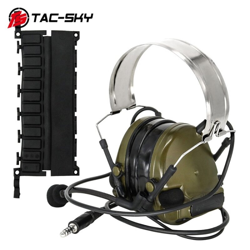 TS TAC-SKY COMTAC III 군사 전술 헤드셋, 청력 보호 실리콘 귀마개, U94 PTT 및 ARC 헬멧 마운트 어댑터 포함