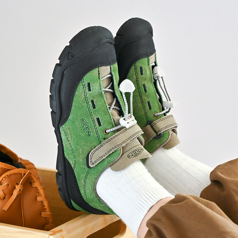 รองเท้าเดินป่าสีเขียวแฟชั่นคุณภาพสูงสำหรับเด็ก Comfort รองเท้าผ้าใบเดินป่ากันลื่นรองเท้าใส่เดิน sepatu bepergian กลางแจ้งสำหรับเด็ก