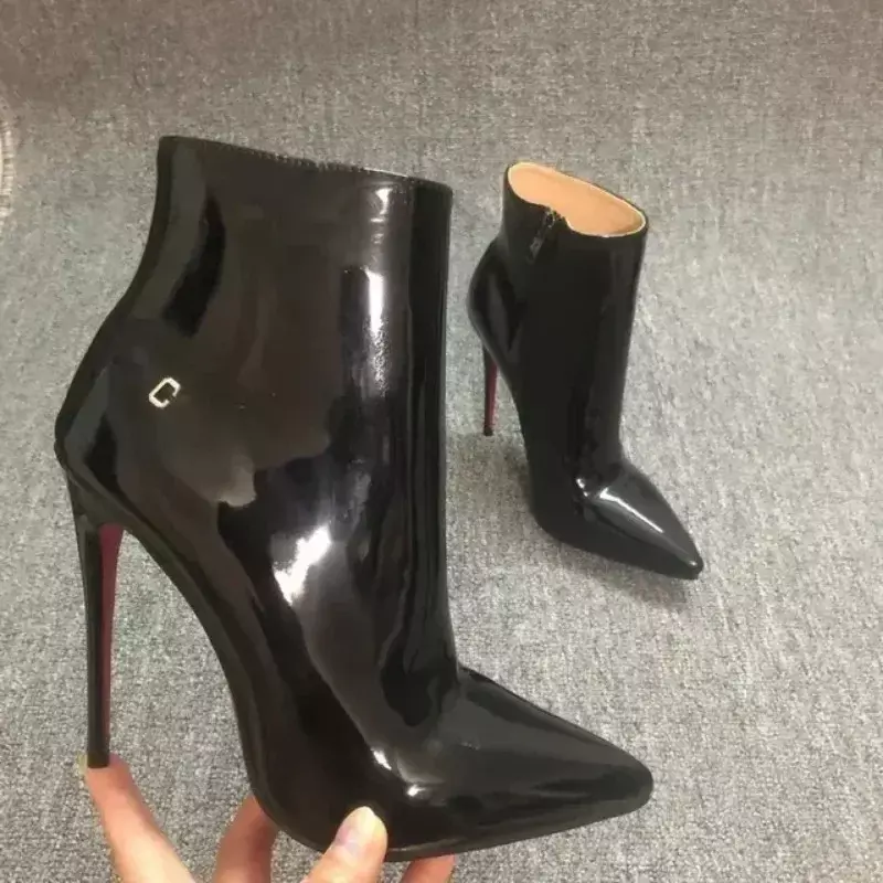 Luxus Top-Qualität Mode sexy Kristall rot Hosen Schuhe Stiefeletten für Frau spitzen Zehen Stiletto Schuh Designer Booties Pumps
