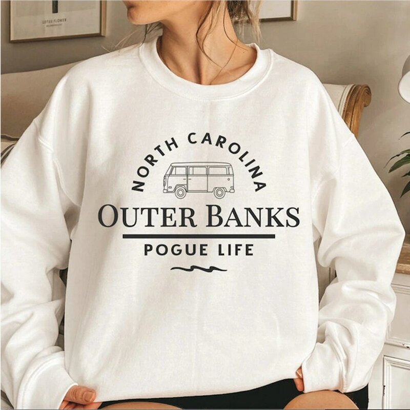 Outer Banks Crewneck camisola para mulheres, Hoodies Pogue vida, paraíso na terra Hoodie, top OBX, América do Norte