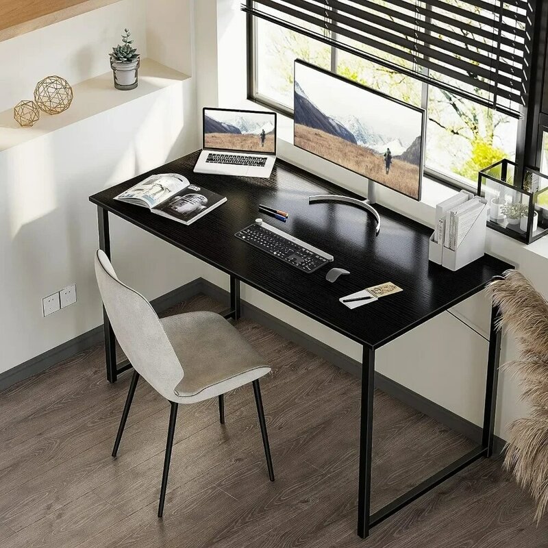 家庭やオフィス用のモダンでシンプルなスタイルのコンピューターデスク,黒のライティングデスク,48インチ